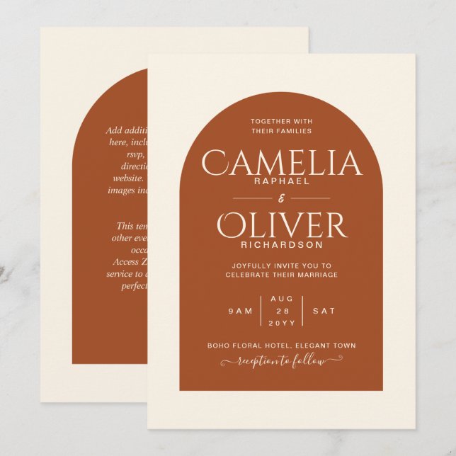 Finest Arch Terracotta MONOCHROME Wedding  Invitation (Front/Back)