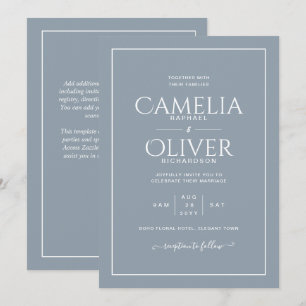 Finest Dusty Blue MONOCHROME Wedding Invitation