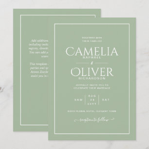 Finest Light Sage Apple Green MONOCHROME Wedding Invitation