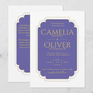 Finest Peri Purple Gold MONOCHROME Wedding Invitation
