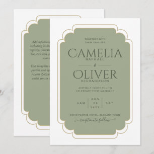 Finest Sage Green Gold MONOCHROME Wedding Invitati Invitation