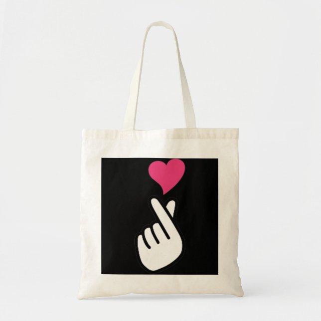 Finger Heart Korean Hand Symbol KPOP Love Sarangha Tote Bag (Front)