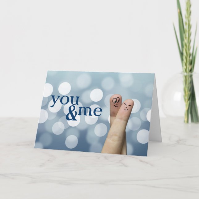 Finger Hug with Blue Lights Holiday Card (Front)