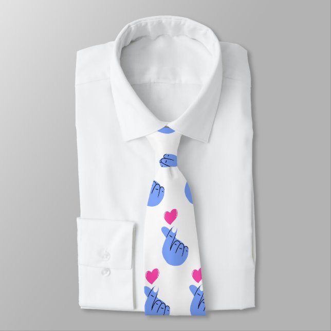 Finger Love Sign & Heart Valentine's Day Romantic Tie (Tied)