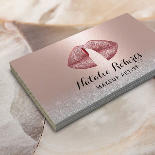 Finger on Lips Blush Rose Gold Makeup Artist Business Card (Creator Uploaded)