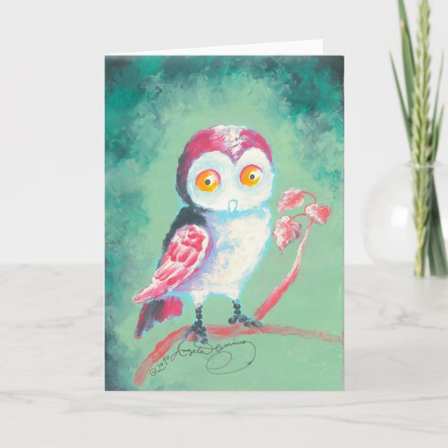 Finger Painted Owl Art Greeting Card (Front)