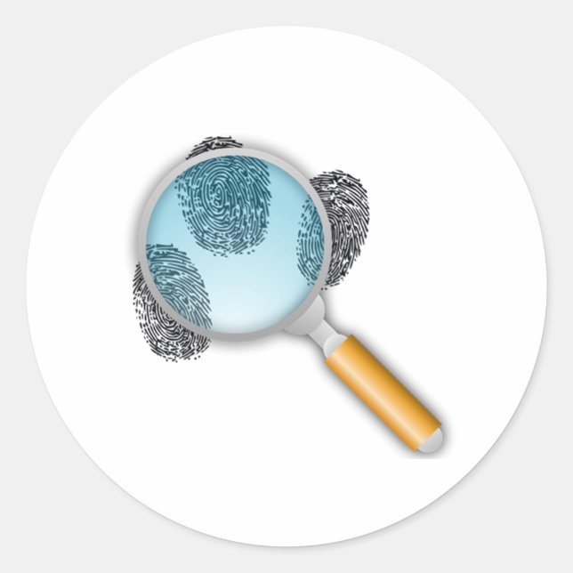 Finger Prints Under a Magnifying Glass Classic Round Sticker (Front)