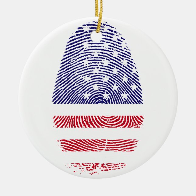 Fingerprint American USA National Flag Independenc Ceramic Tree Decoration (Front)