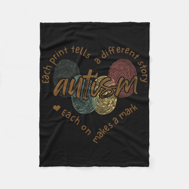 Fingerprint Autism Each Print Tells A Different St Fleece Blanket (Front)