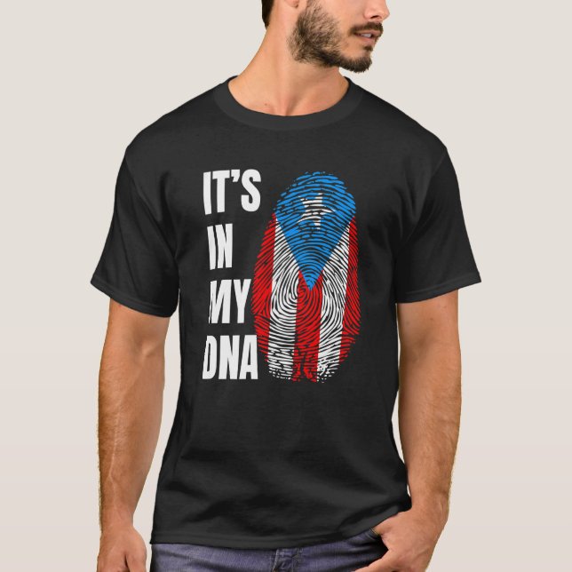 Fingerprint DNA Biometry Boricua Flag Puerto Rico T-Shirt (Front)