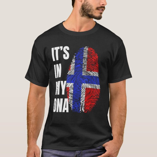 Fingerprint DNA Biometry Norwegian Flag T-Shirt (Front)