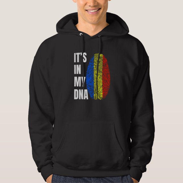 Fingerprint DNA Biometry Romanian Flag Romania   Hoodie (Front)