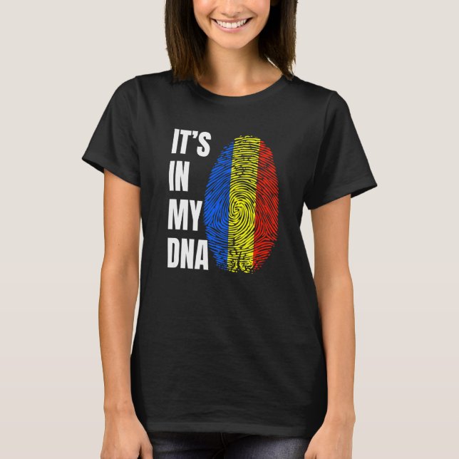 Fingerprint DNA Biometry Romanian Flag Romania   T-Shirt (Front)