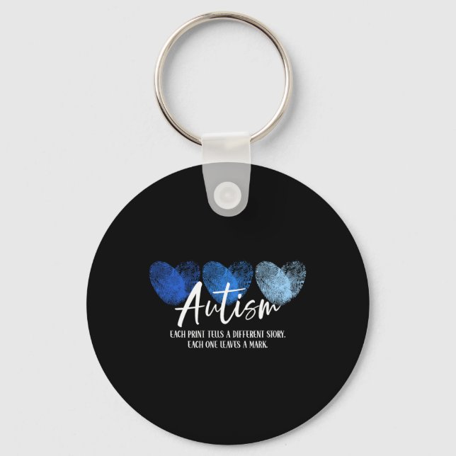 Fingerprint Heart Autism Each Print Tells A Differ Key Ring (Front)
