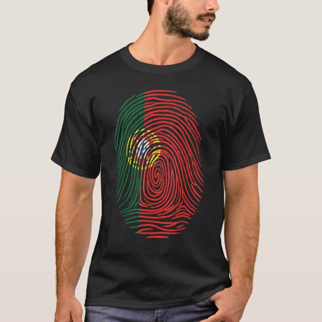 Fingerprint Proud Portuguese Roots Portugal Flag T-Shirt (Front)