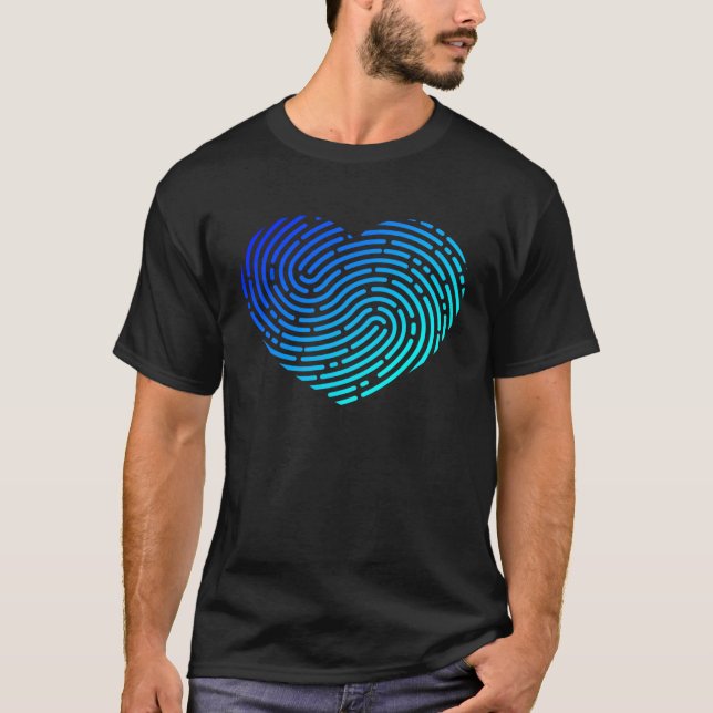 Fingerprint Shape Heart Forensic Science Valentine T-Shirt (Front)