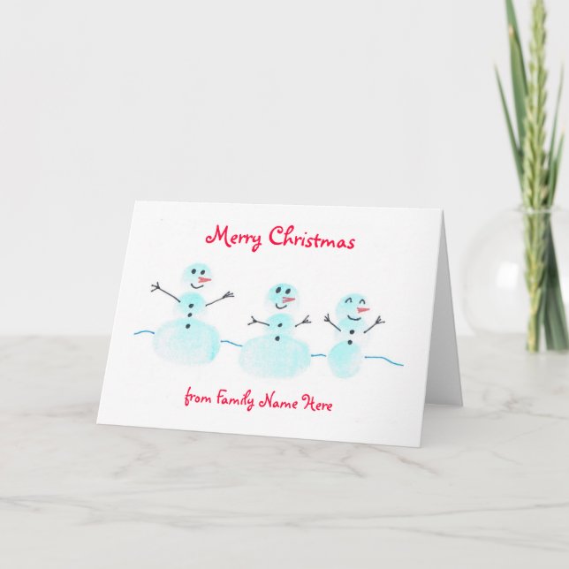 Fingerprint Snowman Christmas Card - Personalise (Front)