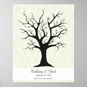 Fingerprint Tree C with Damask Green - 11"x14" Poster