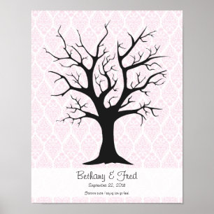 Fingerprint Tree C with Damask Pink1 - 11"x14" Poster