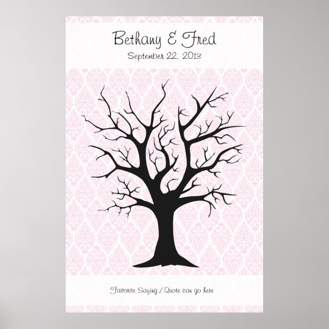 Fingerprint Tree C with Damask Pink1 - 32"x48" Poster (Front)