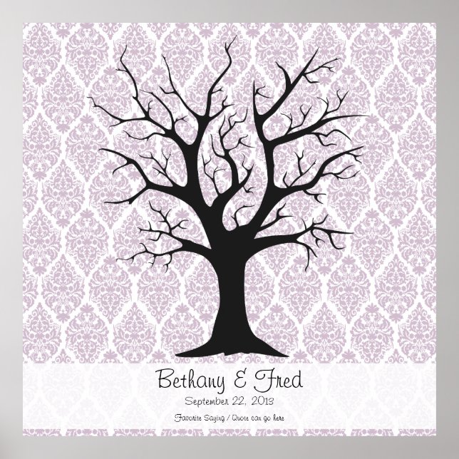 Fingerprint Tree C with Damask Purple1 - 40"x40" Poster (Front)
