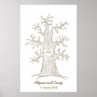 Fingerprint Tree Wedding Green Poster