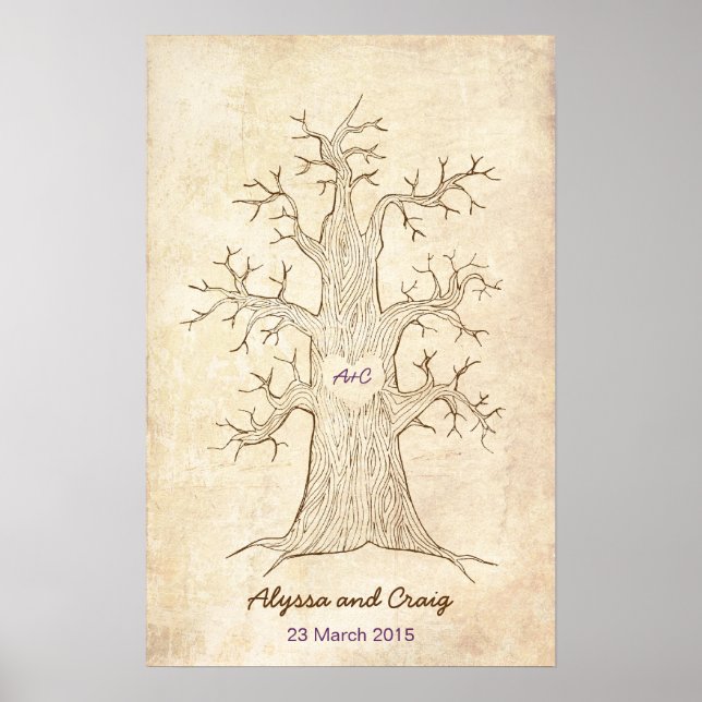 Fingerprint Tree Wedding Purple (Vintage) Poster (Front)