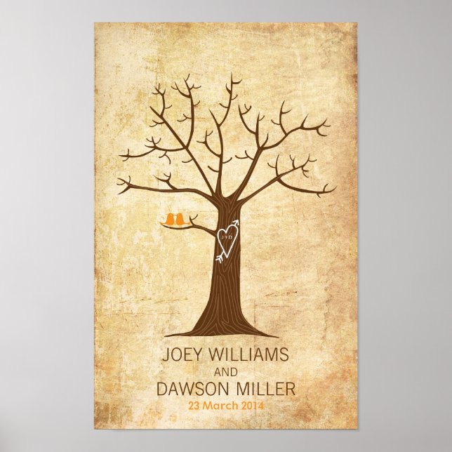 Fingerprint Tree Wedding (Rustic Vintage) Poster (Front)