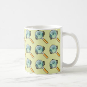 fingerprints and magnifying glass for detective coffee mug