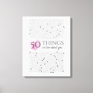 fingerprints on heart pink 50 reasons I love you Canvas Print