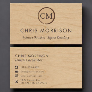 Finish Carpenter Rustic Wood Monogram Professional Business Card