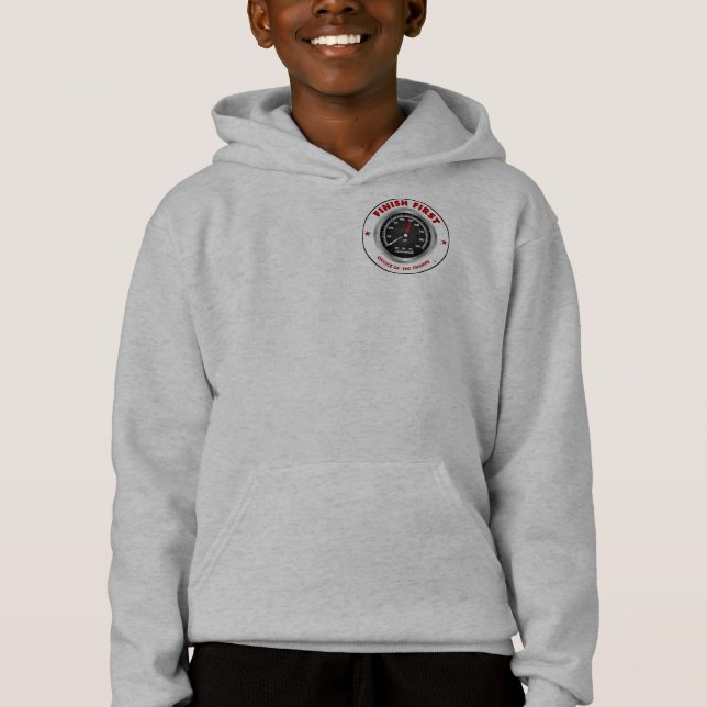 'Finish First' Tach Boy's Hoodie (Front)