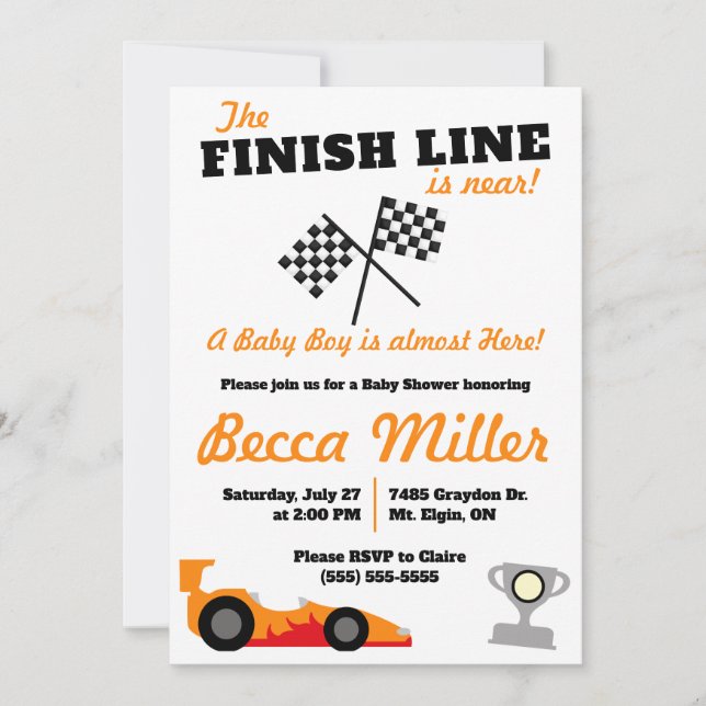 Finish Line is Near!  Race Car Baby Shower Invitation (Front)