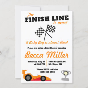 Finish Line is Near!  Race Car Baby Shower Invitation