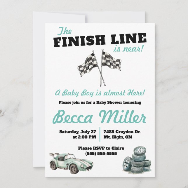 Finish Line is Near!  Race Car Baby Shower Invitation (Front)
