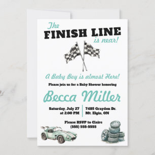Finish Line is Near!  Race Car Baby Shower Invitation