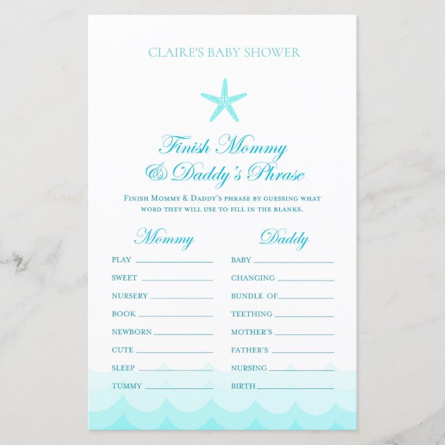 Finish Mum & Dad Phrase - Baby Shower Game (Front)