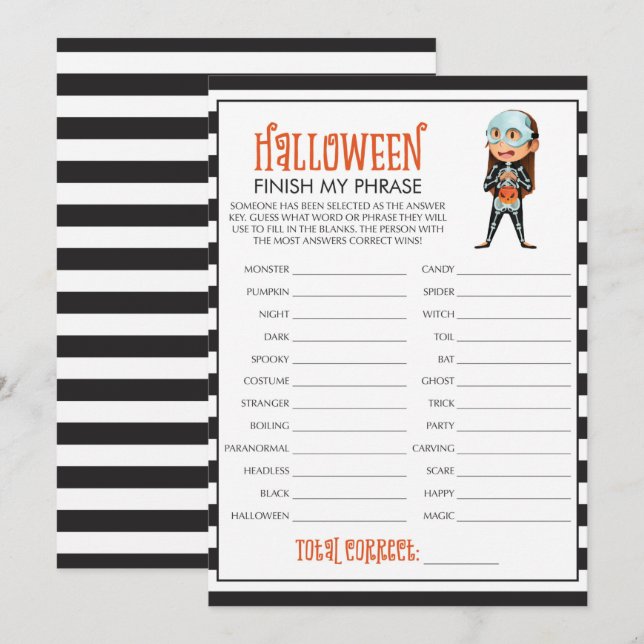 Finish My Phrase Halloween Party Game (Front/Back)