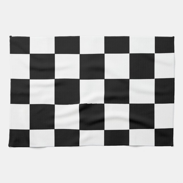 finish race car flag black white squares chess tea towel (Horizontal)