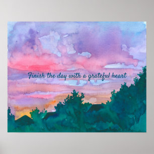 Finish The Day With A Grateful Heart Sunset Houses Poster