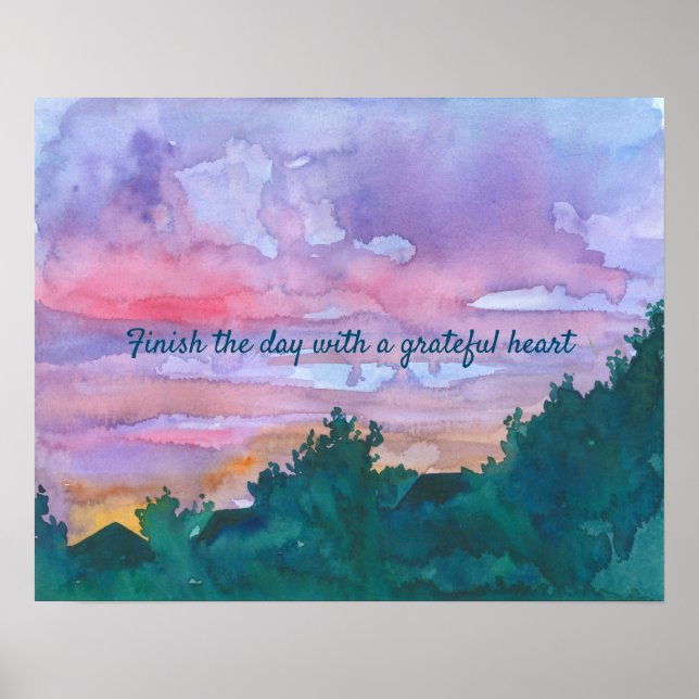 Finish The Day With A Grateful Heart Sunset Houses Poster (Front)