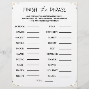 Finish the Phrase Game – Printable Guessing Party Custom Letterhead