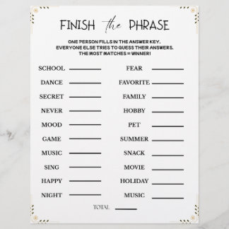 Finish the Phrase Game – Printable Guessing Party Custom Letterhead
