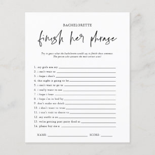 Finish The Sentence Bachelorette Party Game Card