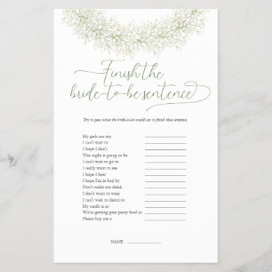 Finish The Sentence Bridal Shower Game Flyer