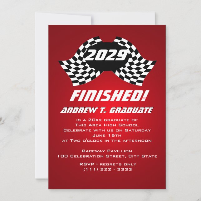 Finished Racing Flags Graduation Invitation (Front)