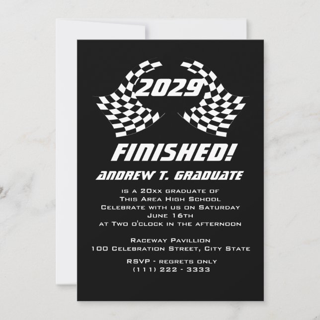 Finished Racing Flags Graduation Invitation (Front)
