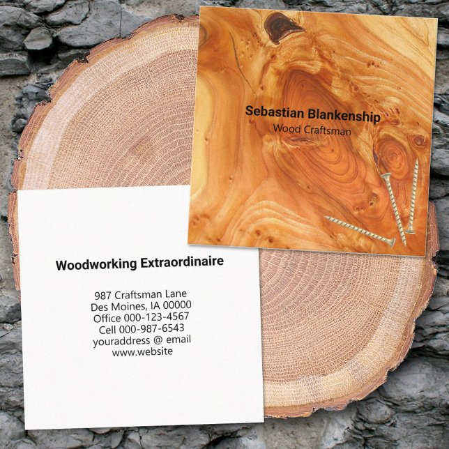 Finished Wood Knot Woodworking Craftsman  Square Business Card (Creator Uploaded)