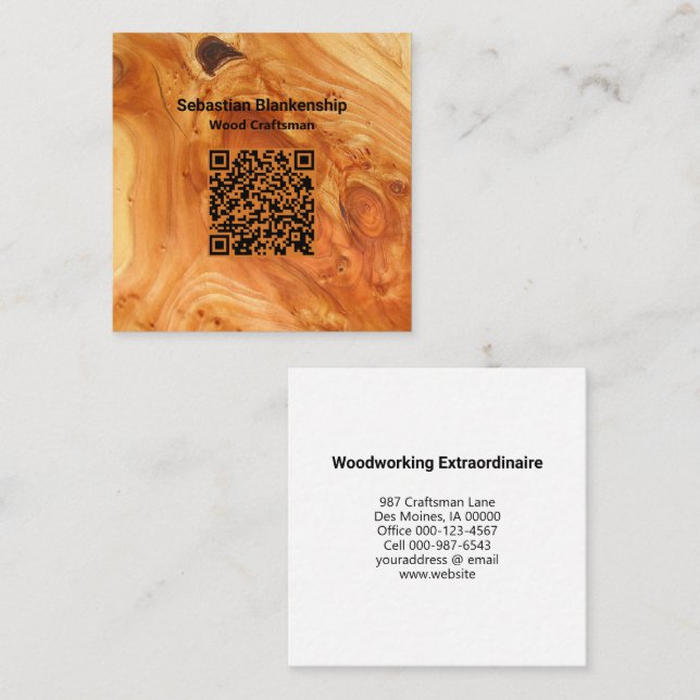 Finished Wood Texture Knot Woodworking Craftsman Square Business Card (Front/Back)
