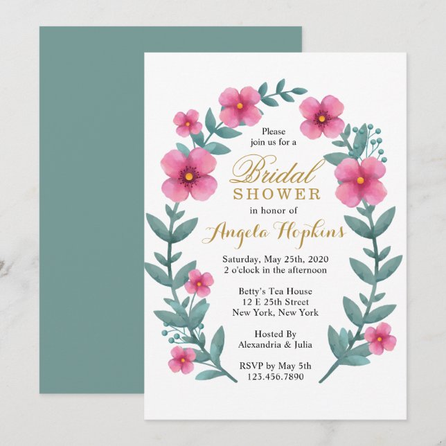 Fink Floral Wreath Bridal Shower Invitation (Front/Back)